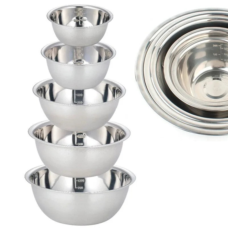 5Pcs/Set Stainless Steel Mixing Bowls Non Slip Nesting Whisking Bowls Set Mixing Bowls for Salad Cooking Baking