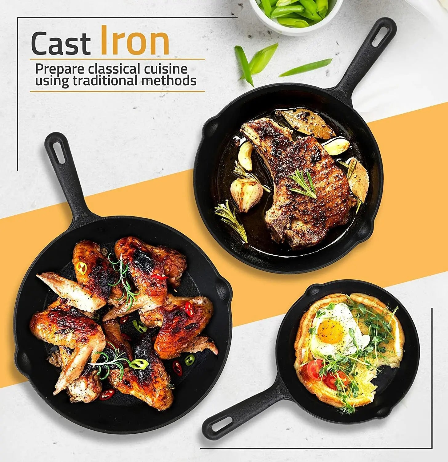 Pre-Seasoned Cast Iron Skillet Set 3-Piece - 6 , 8 and 10 Inches Utopia Kitchen
