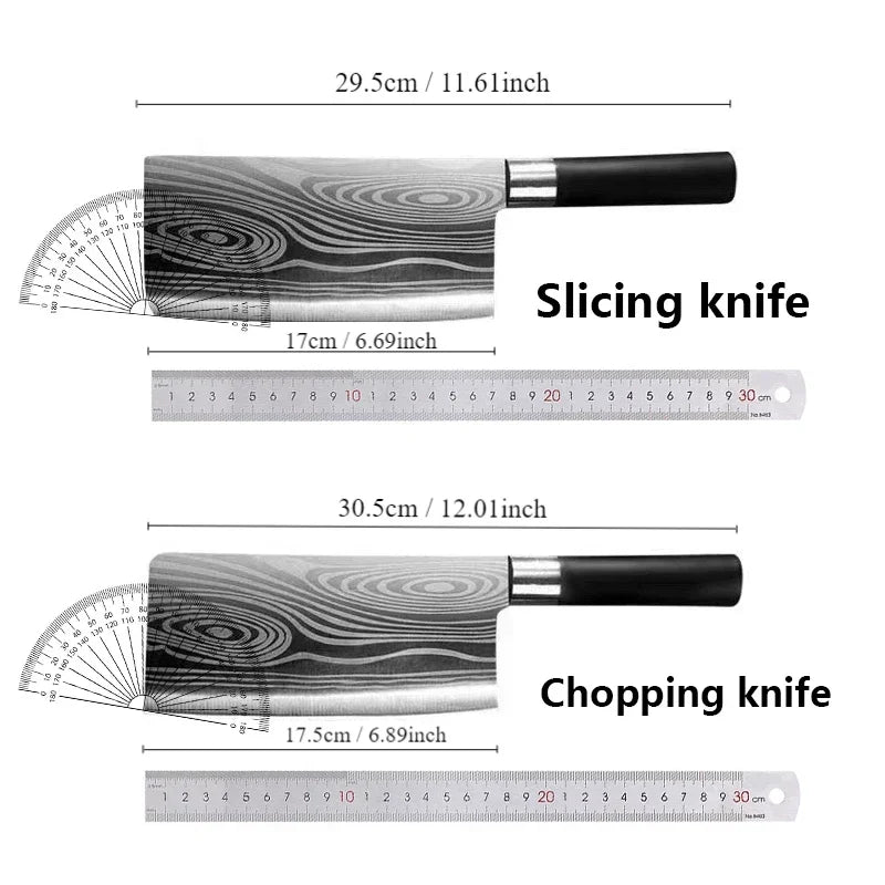 Laser Damascus Pattern Utility Kitchen Knives Scissors Sharpening Rod Set Stainless Steel Sharp Slicing Chef Knife Cooking Tool
