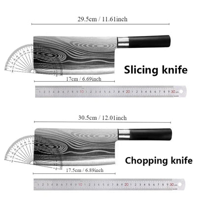 Laser Damascus Pattern Utility Kitchen Knives Scissors Sharpening Rod Set Stainless Steel Sharp Slicing Chef Knife Cooking Tool