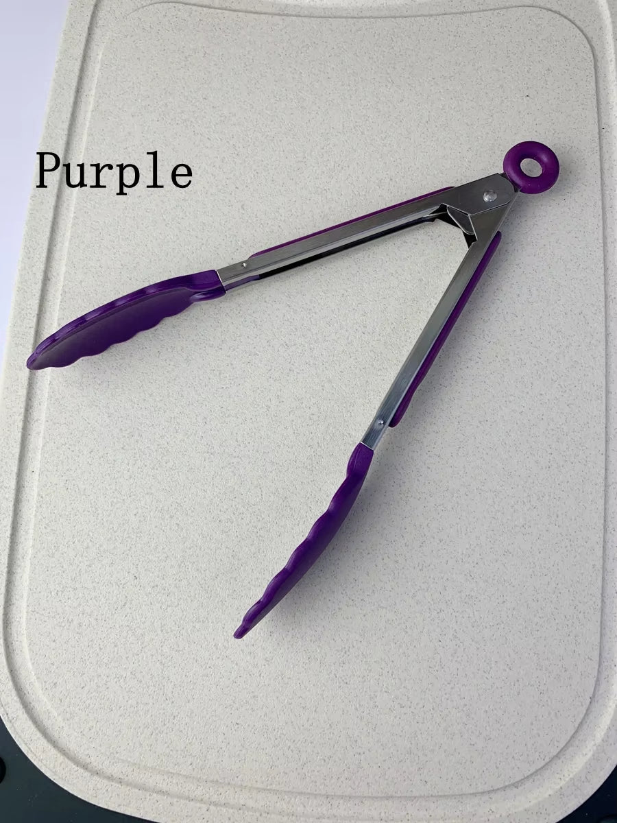 Anti Slip Cooking Serving Tongs Stainless Steel Food Clip Bread Salad Tong Heat-Resistant Barbecue Clips Kitchen Cooking Tool