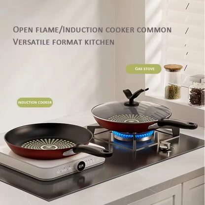 New Crystal Diamond Non-Stick Pan with Lid Multi-Functional Frying Pan Iron Easy to Clean Kitchen Cookware Gas Induction Cooker