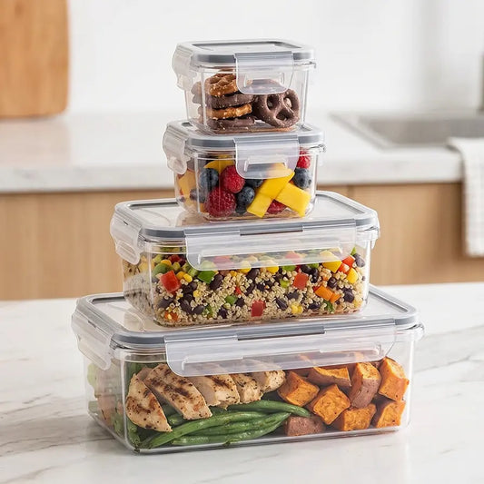 8-PC Bpa-Free Airtight Food Containers with Locking Lids - Microwave/Freezer Safe PP Plastic Storage for Dry Goods/Fruit/Veggies