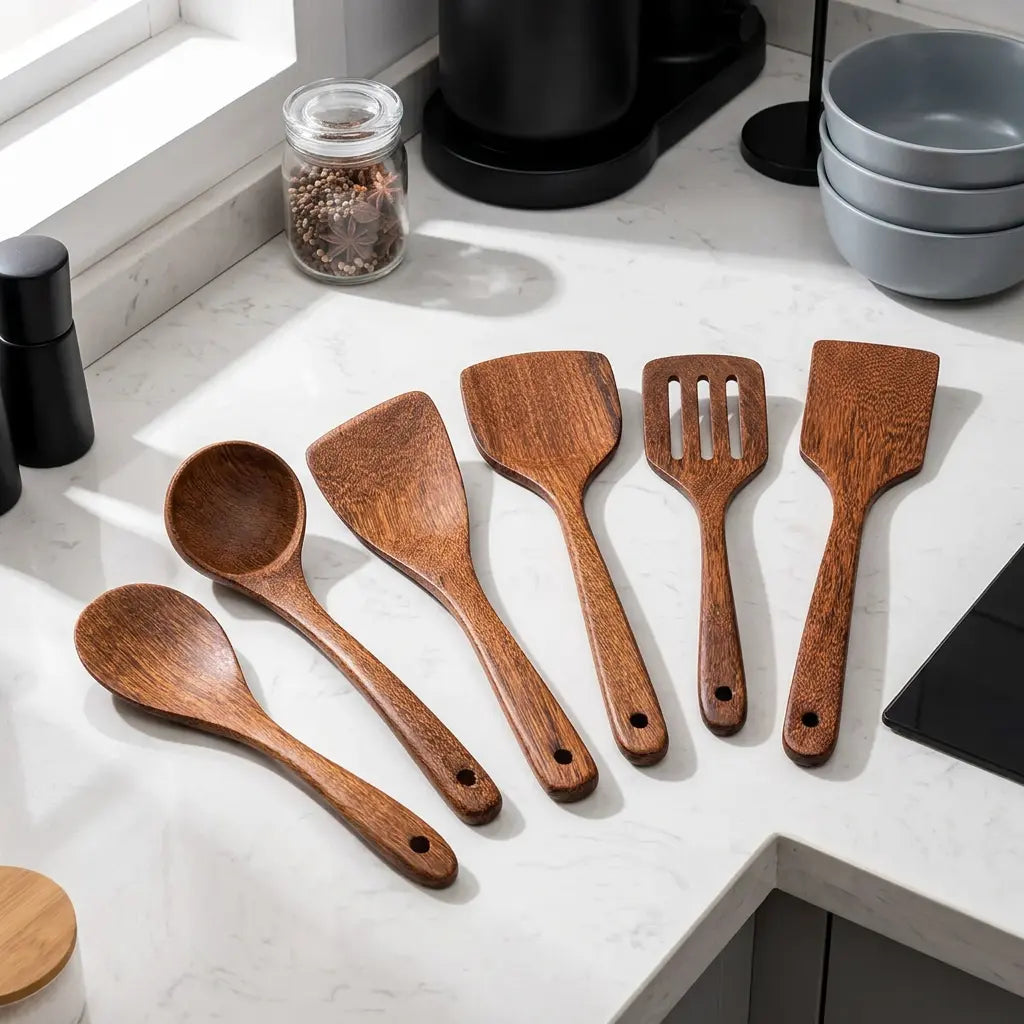 5‑Piece Thailand Teak Non‑Scratch Kitchen Spoon Set