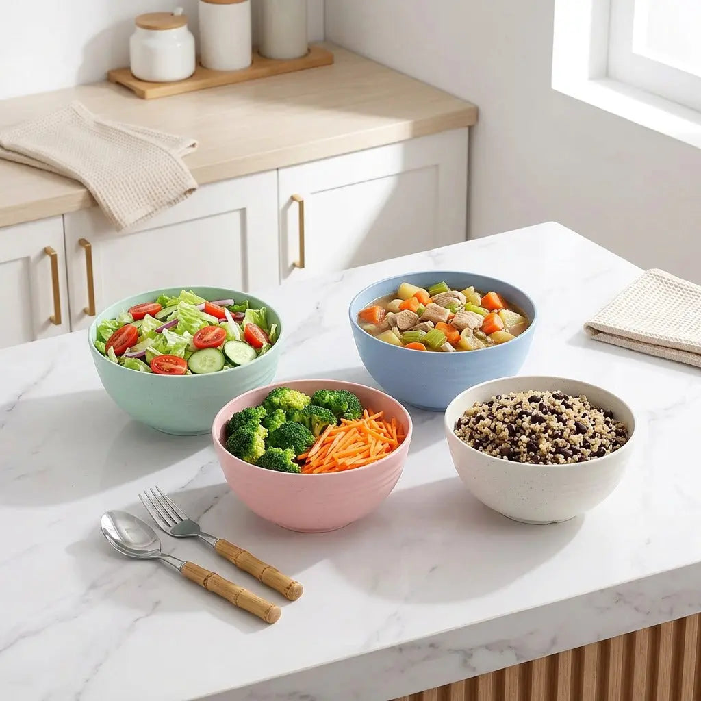 4‑Piece Plastic Bowls Set Microwave Safe