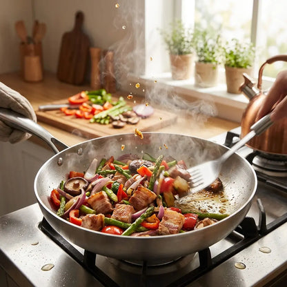 304 Stainless Steel Frying Pan, Nonstick Pan Fried Steak Pot Uncoated Kitchen Cookware for Gas Stove and Induction Cooker