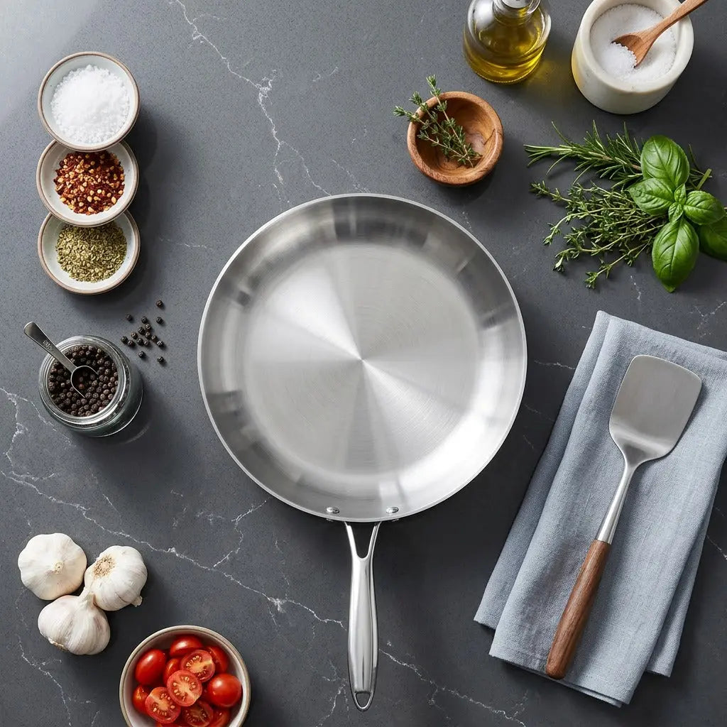 304 Stainless Steel Frying Pan, Nonstick Pan Fried Steak Pot Uncoated Kitchen Cookware for Gas Stove and Induction Cooker