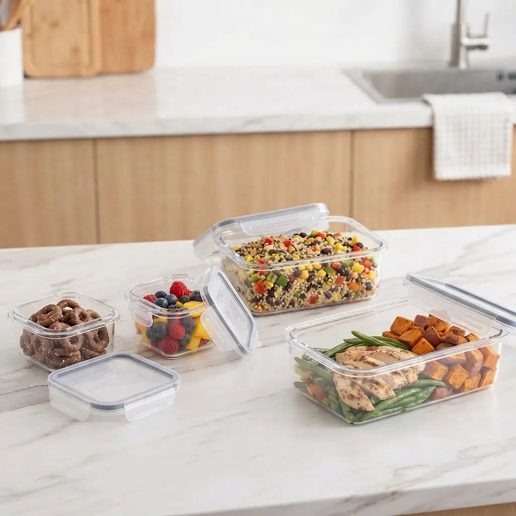 8-PC Bpa-Free Airtight Food Containers with Locking Lids - Microwave/Freezer Safe PP Plastic Storage for Dry Goods/Fruit/Veggies